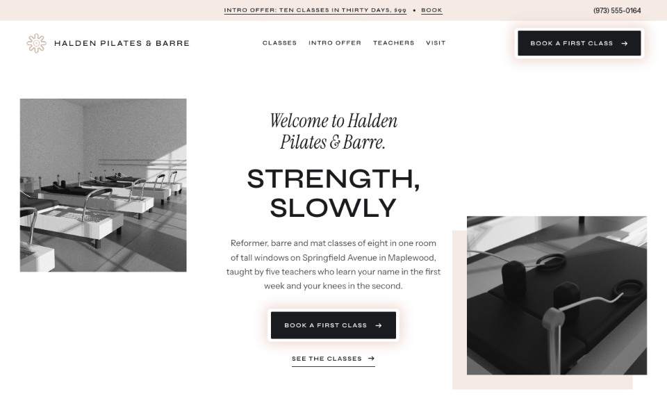 Halden Pilates & Barre, the new first screen